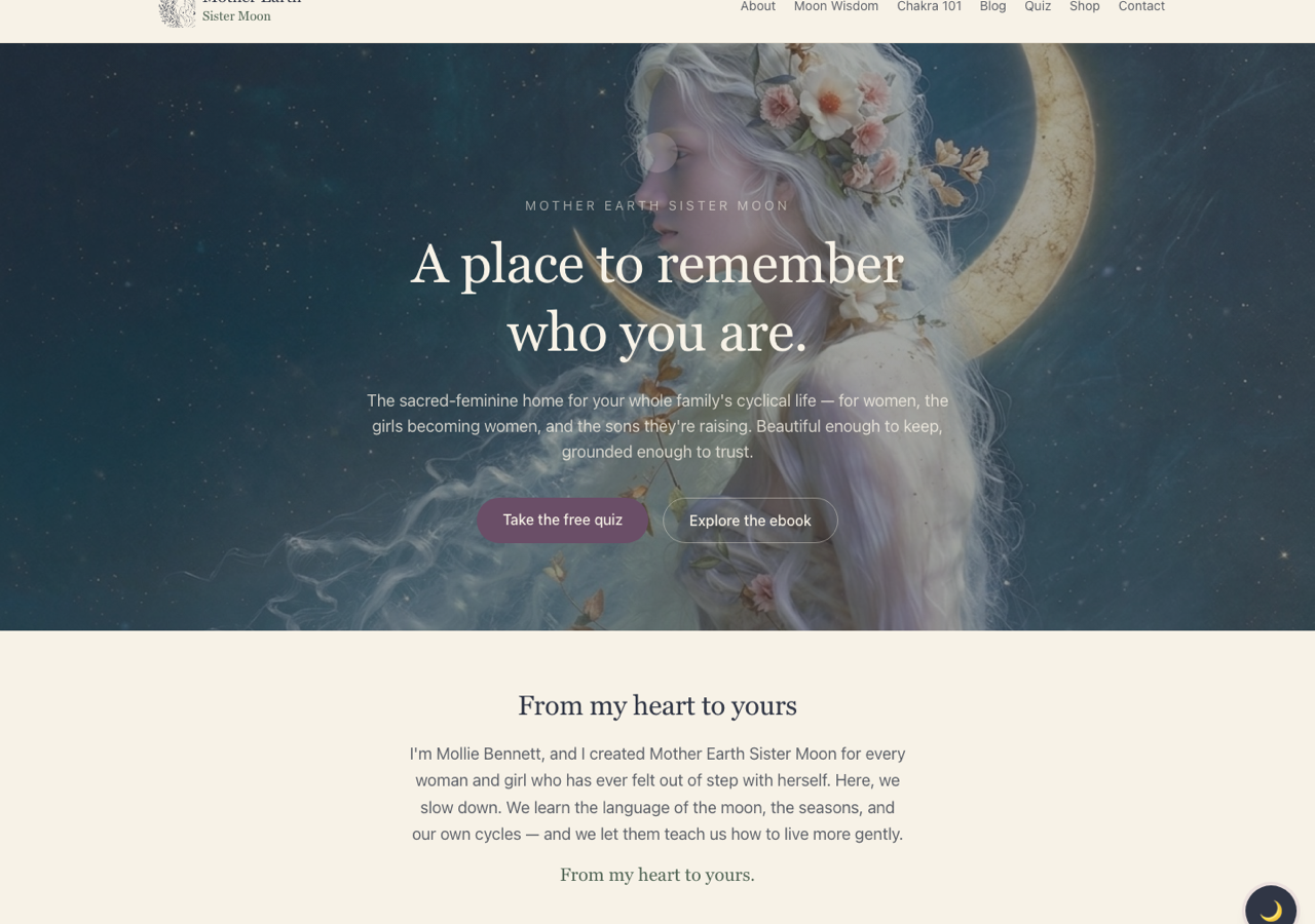 Mother Earth Sister Moon — live site preview