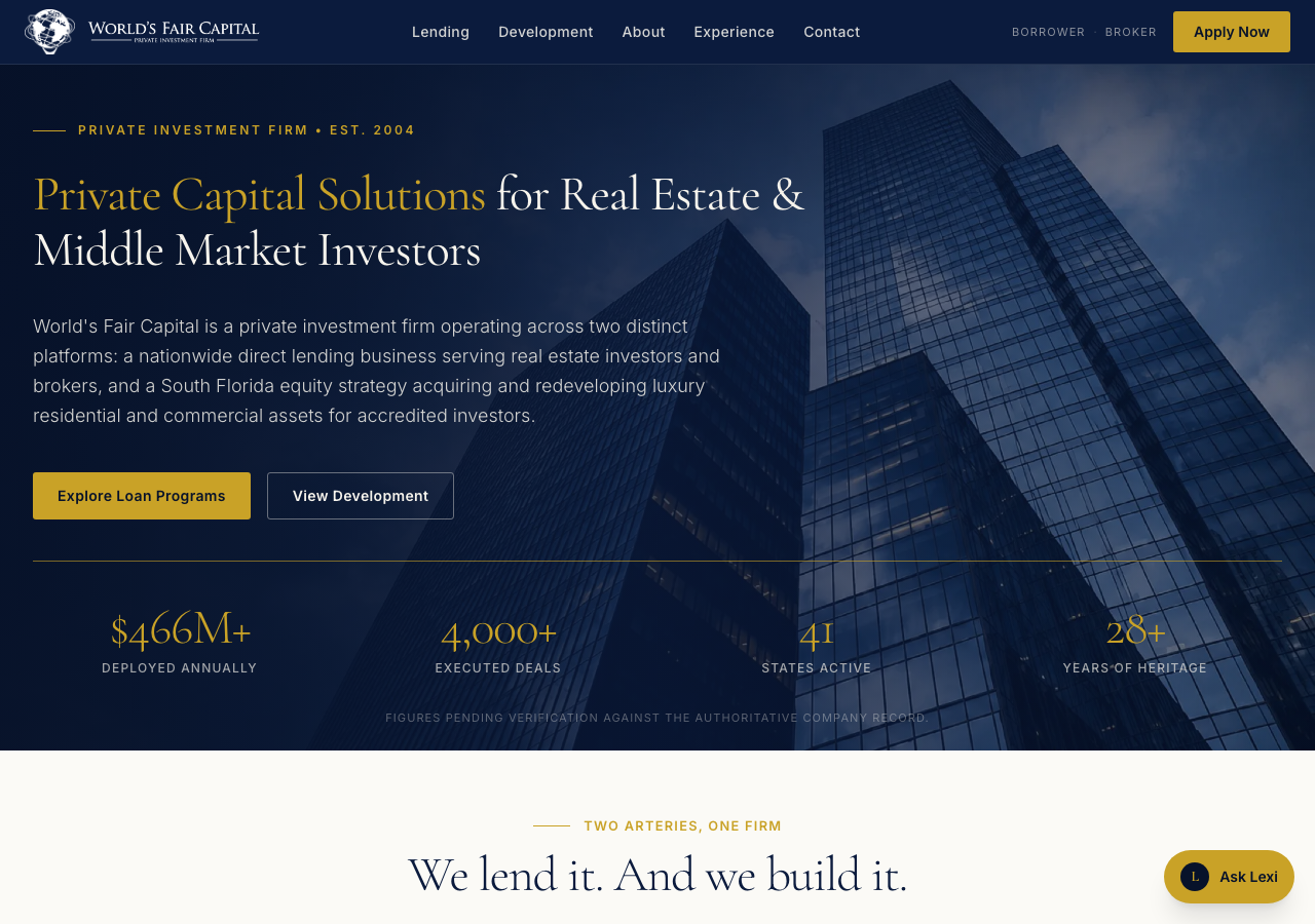 World's Fair Capital — live site preview